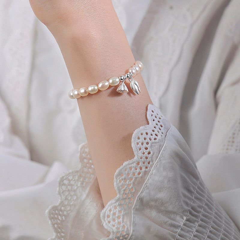 Buddha Stones 999 Sterling Silver Lotus Flower Pod Natural Pearl Healing Bracelet - image 4