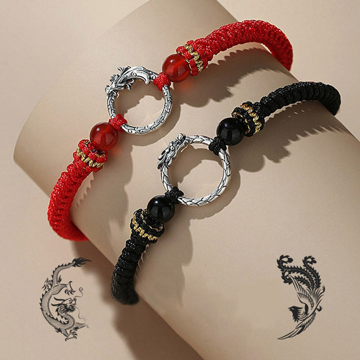 Buddha Stones Handmade 925 Sterling Silver Year of the Dragon Phoenix Peace Buckle Luck Couple Bracelet - image 12