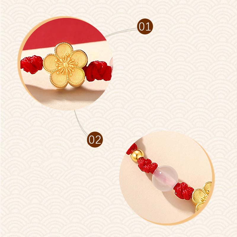 Buddha Stones Handmade 925 Sterling Silver Peach Blossom Cherry Sakura Chalcedony Bead Luck Red Rope Bracelet - image 6