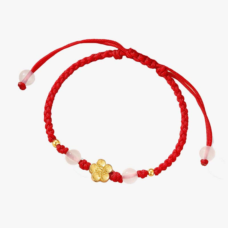 Buddha Stones Handmade 925 Sterling Silver Peach Blossom Cherry Sakura Chalcedony Bead Luck Red Rope Bracelet - image 4