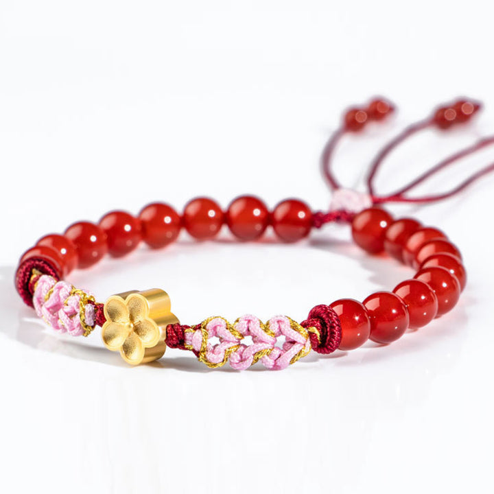 Buddha Stones 999 Sterling Silver Natural Red Agate Pink Crystal Cherry blossom Bracelet - image 8