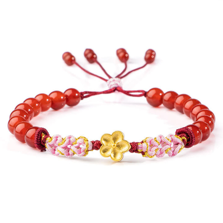 Buddha Stones 999 Sterling Silver Natural Red Agate Pink Crystal Cherry blossom Bracelet - Red Agate(Confidence♥Calm)(Wrist Circumference 14-19cm) - image 7
