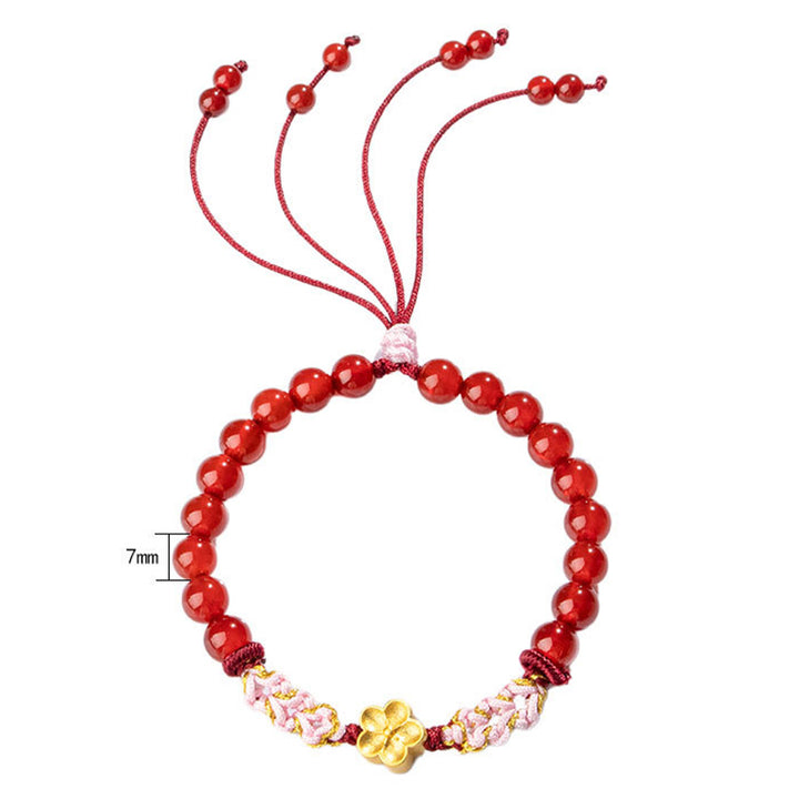 Buddha Stones 999 Sterling Silver Natural Red Agate Pink Crystal Cherry blossom Bracelet - image 12