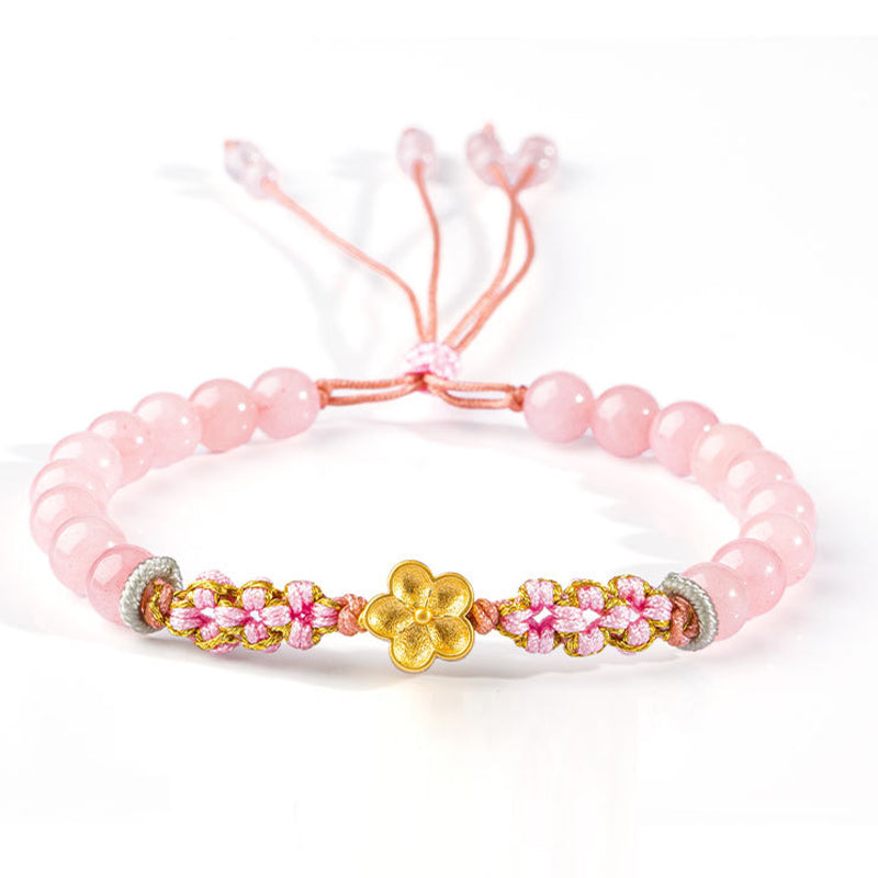 Buddha Stones 999 Sterling Silver Natural Red Agate Pink Crystal Cherry blossom Bracelet - Pink Crystal(Soothing♥Warmth)(Wrist Circumference 14-19cm) - image 2