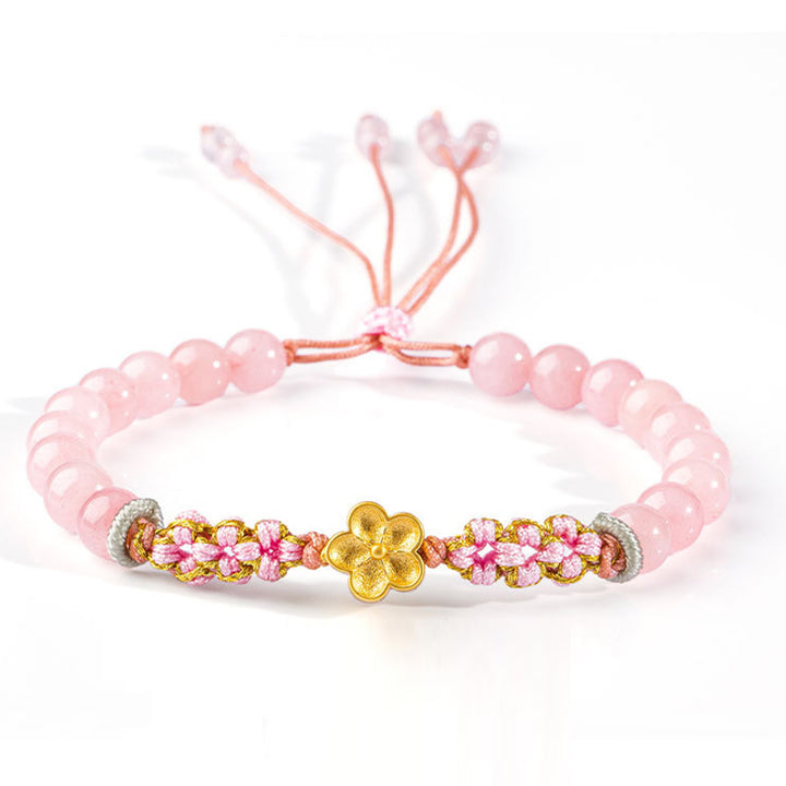 Buddha Stones 999 Sterling Silver Natural Red Agate Pink Crystal Cherry blossom Bracelet - Pink Crystal(Soothing♥Warmth)(Wrist Circumference 14-19cm) - image 2