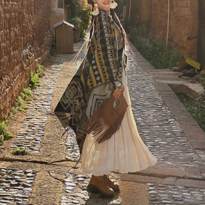 Buddha Stones Tibetan Shawl Striped Geometric Pattern Winter Cozy Travel Tassel Scarf Wrap - image 10