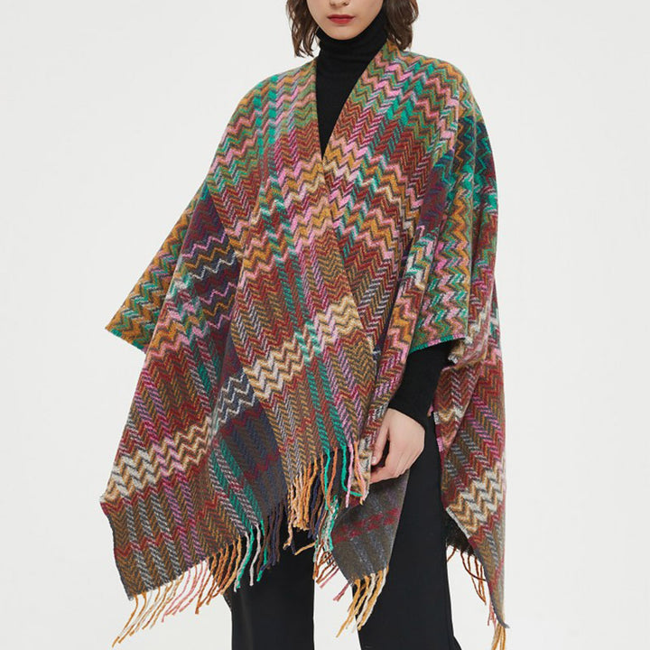 Buddha Stones Tibetan Shawl Colorful Wavy Line Tassels Winter Cozy Travel Scarf Wrap - image 16