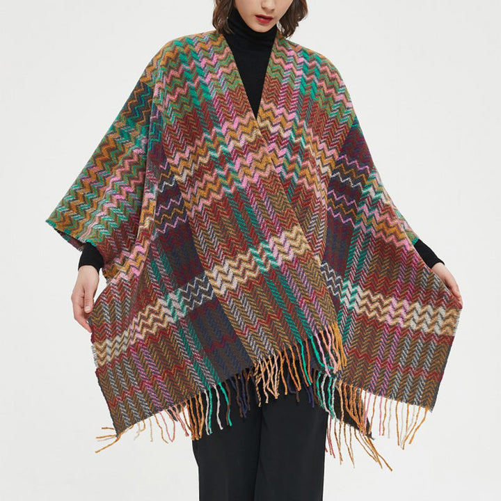 Buddha Stones Tibetan Shawl Colorful Wavy Line Tassels Winter Cozy Travel Scarf Wrap - image 6