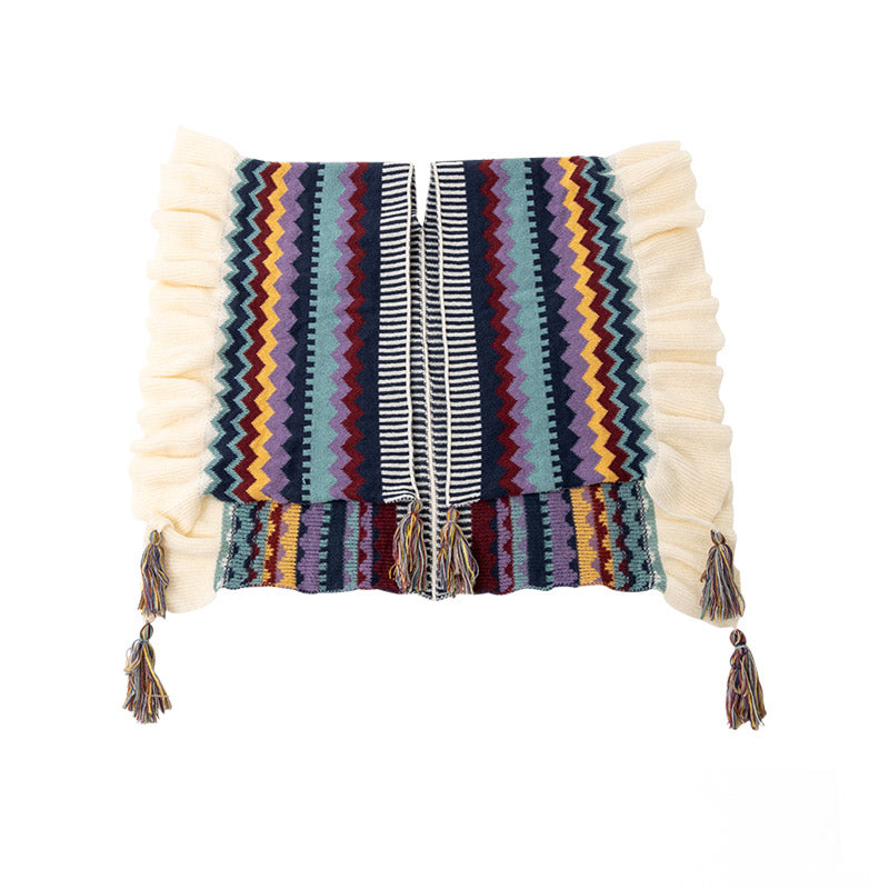Buddha Stones Tibetan Shawl Colorful Striped Wavy Line Tassels Winter Cozy Travel Scarf Wrap - image 9