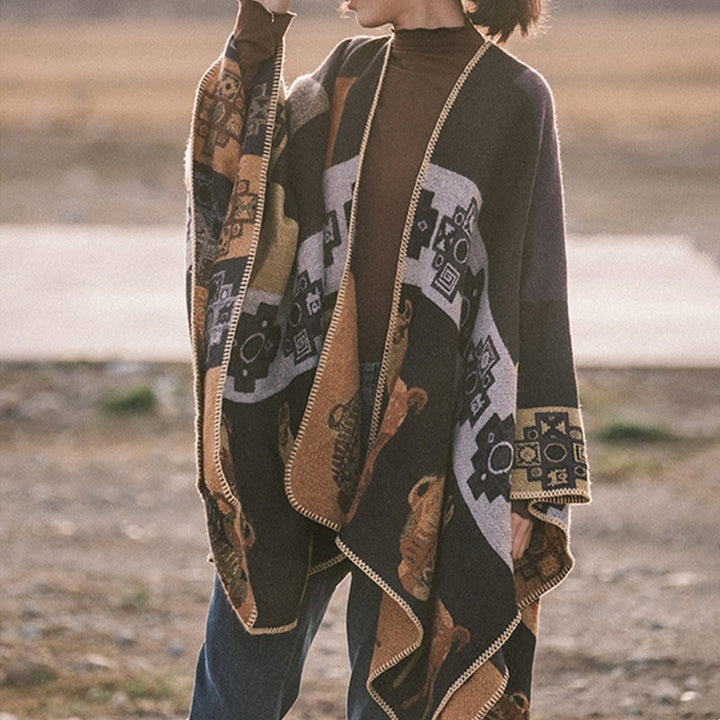 Buddha Stones Tibetan Shawl Deer Vase Geometric Shapes Winter Cozy Travel Scarf Wrap - Black Yellow 130*150cm - image 0