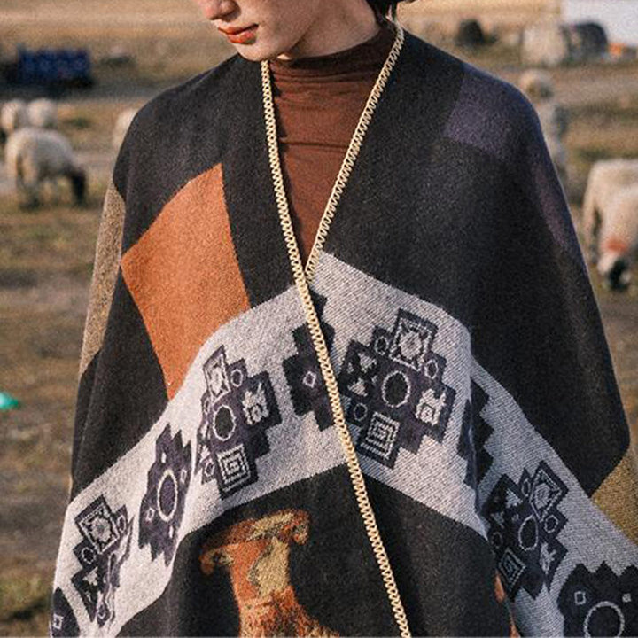 Buddha Stones Tibetan Shawl Deer Vase Geometric Shapes Winter Cozy Travel Scarf Wrap - image 9