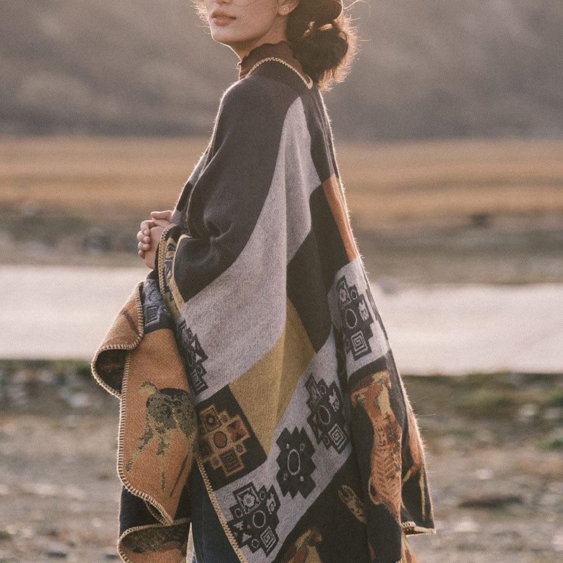 Buddha Stones Tibetan Shawl Deer Vase Geometric Shapes Winter Cozy Travel Scarf Wrap - image 11