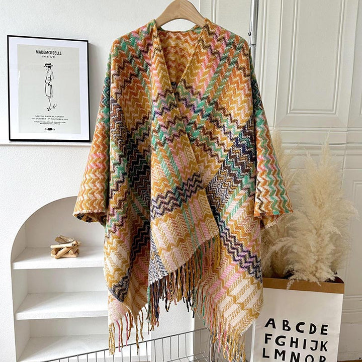 Buddha Stones Tibetan Shawl Colorful Wavy Striped Shapes Tassels Winter Cozy Travel Scarf Wrap - image 1
