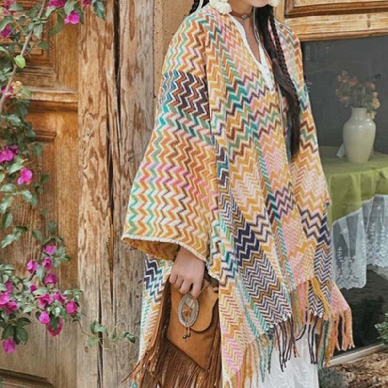 Buddha Stones Tibetan Shawl Colorful Wavy Striped Shapes Tassels Winter Cozy Travel Scarf Wrap - image 7