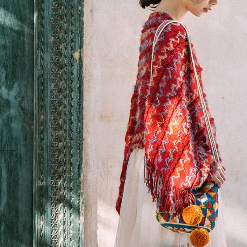 Buddha Stones Tibetan Colorful Striped Shawl Tassels Pullover Winter Cozy Travel Scarf Wrap - image 15