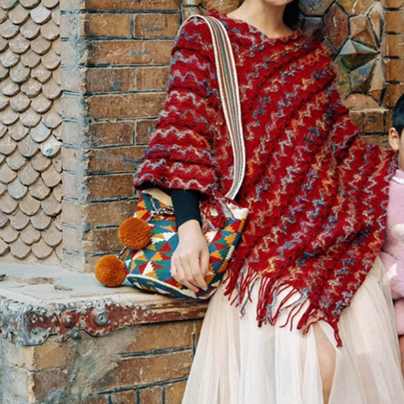 Buddha Stones Tibetan Colorful Striped Shawl Tassels Pullover Winter Cozy Travel Scarf Wrap - image 16
