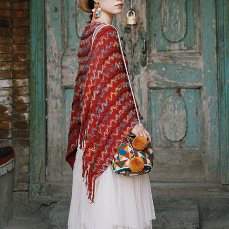 Buddha Stones Tibetan Colorful Striped Shawl Tassels Pullover Winter Cozy Travel Scarf Wrap - image 8