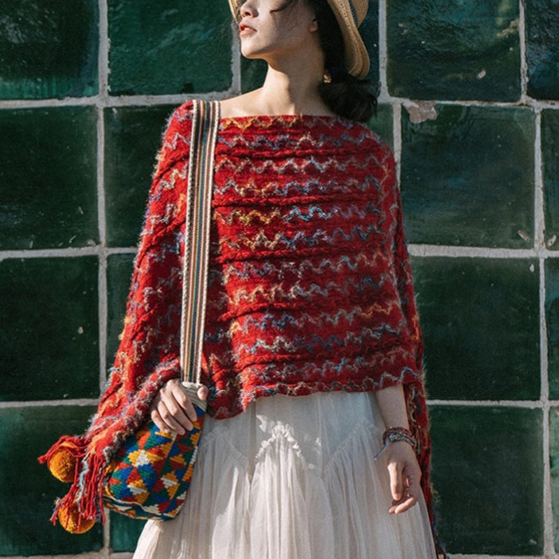 Buddha Stones Tibetan Colorful Striped Shawl Tassels Pullover Winter Cozy Travel Scarf Wrap - image 2