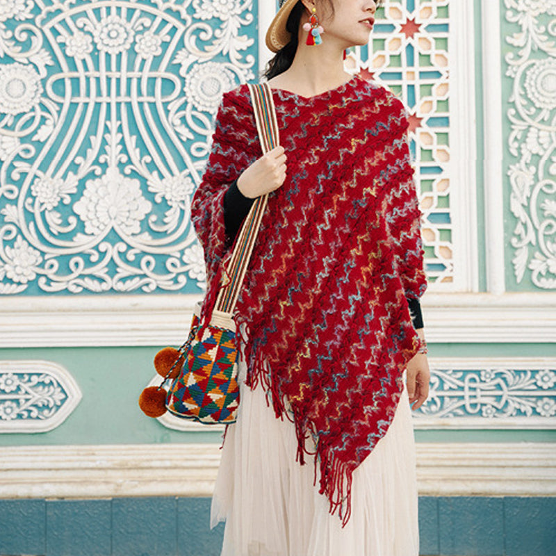 Buddha Stones Tibetan Colorful Striped Shawl Tassels Pullover Winter Cozy Travel Scarf Wrap - image 3