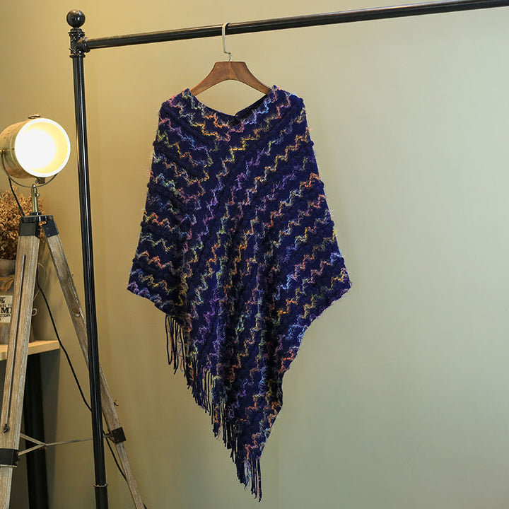 Buddha Stones Tibetan Colorful Striped Shawl Tassels Pullover Winter Cozy Travel Scarf Wrap - Blue 85*75cm - image 21