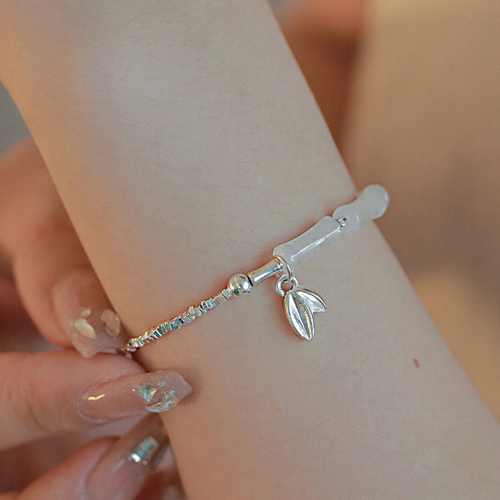 Buddha Stones 925 Sterling Silver Peridot Bamboo Pattern Luck Bracelet - White Peridot Bamboo(Wrist Circumference 14-17cm) - image 6