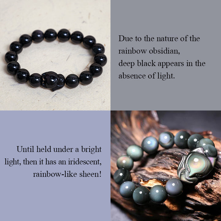 Buddha Stones Rainbow Obsidian Fox Healing Positive Bracelet - image 4