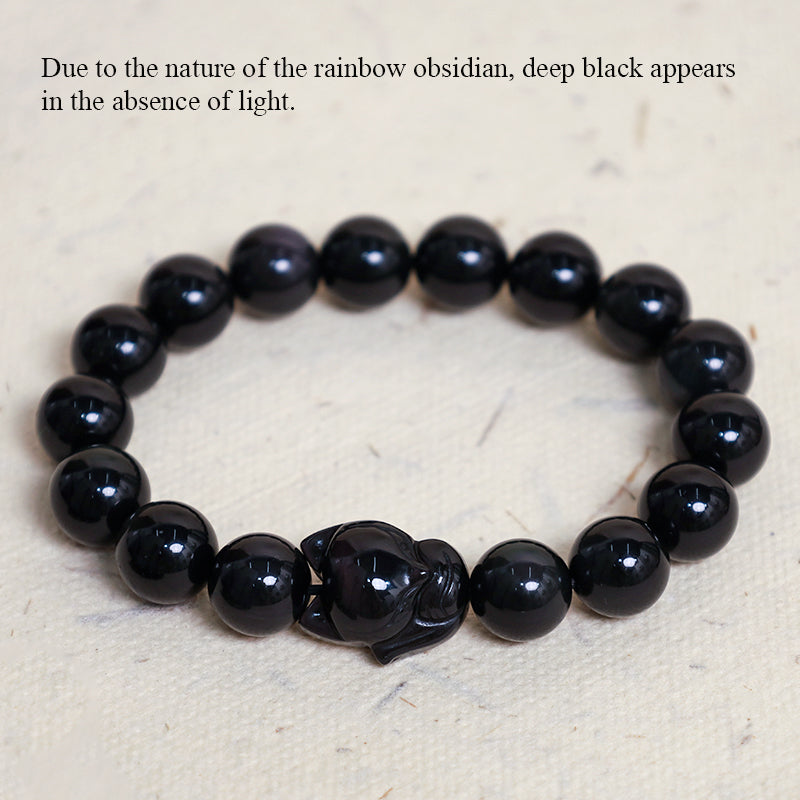 Buddha Stones Rainbow Obsidian Fox Healing Positive Bracelet - image 6