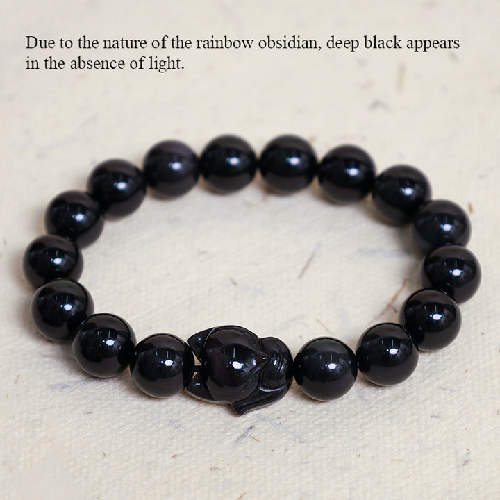 Buddha Stones Rainbow Obsidian Fox Healing Positive Bracelet - image 6