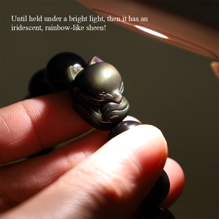 Buddha Stones Rainbow Obsidian Fox Healing Positive Bracelet - image 5