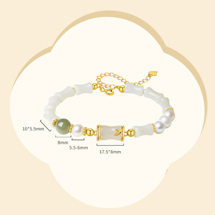 Buddha Stones 925 Sterling Silver Natural Hetian White Jade Bamboo Luck Blessing Bracelet - image 11