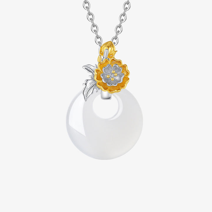 Buddha Stones 925 Sterling Silver Round Chalcedony Twelve Months Flower Harmony Necklace Pendant - Hibiscus - image 23