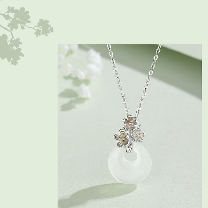 Buddha Stones 925 Sterling Silver Round Chalcedony Twelve Months Flower Harmony Necklace Pendant - image 2