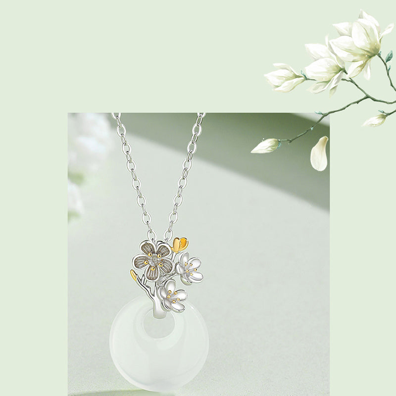 Buddha Stones 925 Sterling Silver Round Chalcedony Twelve Months Flower Harmony Necklace Pendant - image 4