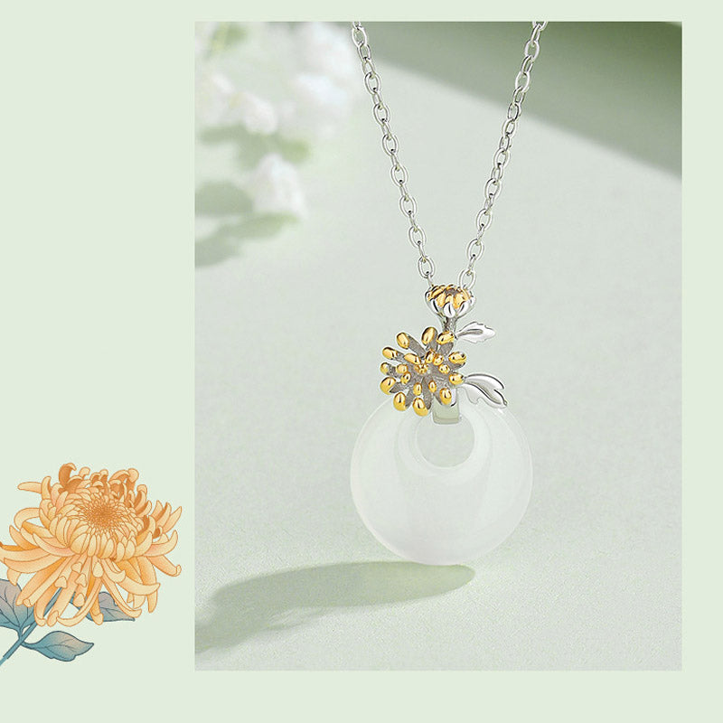 Buddha Stones 925 Sterling Silver Round Chalcedony Twelve Months Flower Harmony Necklace Pendant - image 22