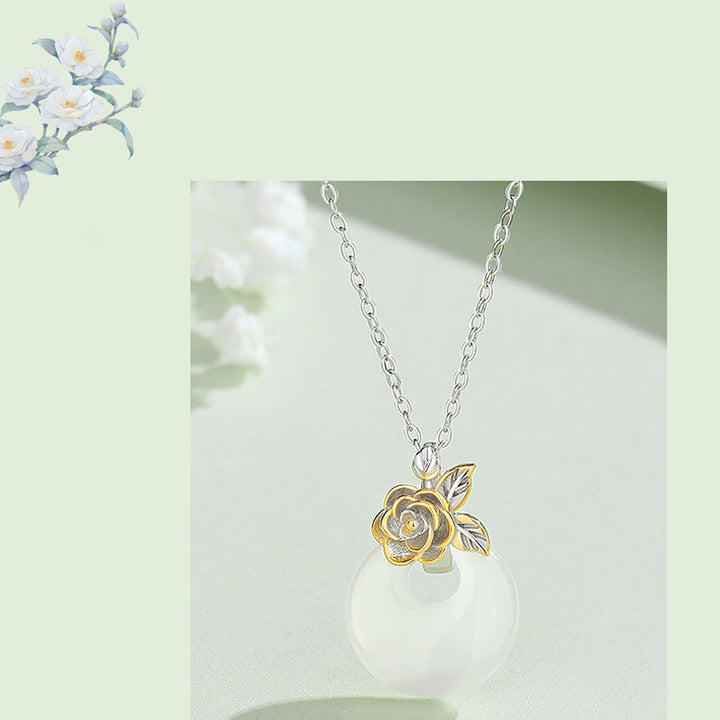 Buddha Stones 925 Sterling Silver Round Chalcedony Twelve Months Flower Harmony Necklace Pendant - image 26