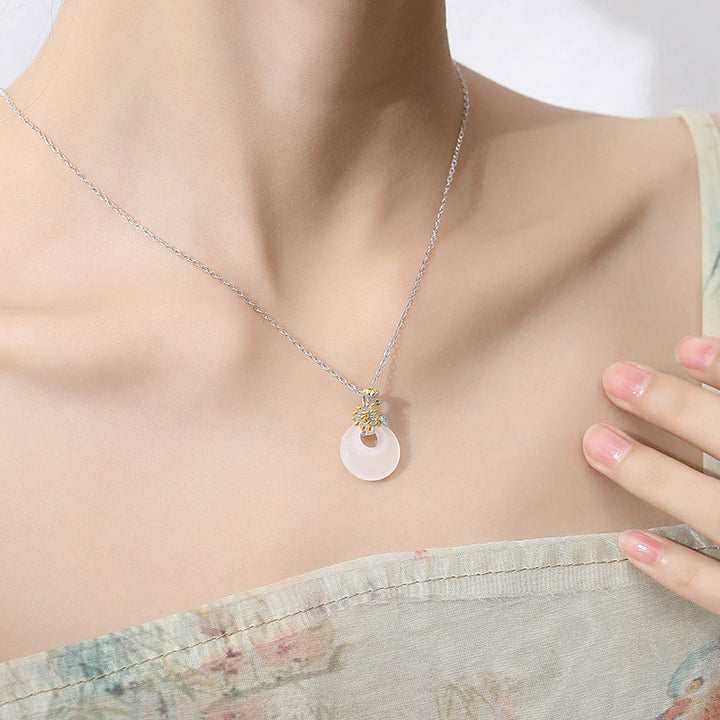 Buddha Stones 925 Sterling Silver Round Chalcedony Twelve Months Flower Harmony Necklace Pendant - image 11