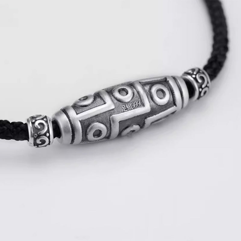Buddha Stones 999 Sterling Silver Nine-Eye Dzi Bead Pattern Protection Rope Necklace Pendant - image 2