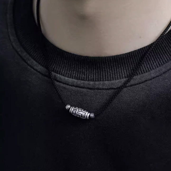 Buddha Stones 999 Sterling Silver Nine-Eye Dzi Bead Pattern Protection Rope Necklace Pendant - image 13