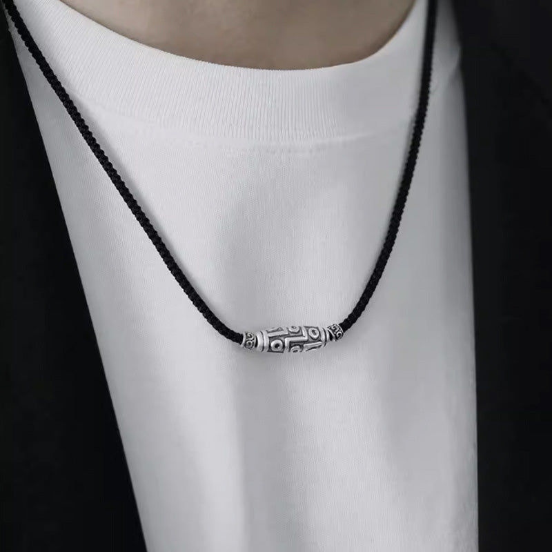 Buddha Stones 999 Sterling Silver Nine-Eye Dzi Bead Pattern Protection Rope Necklace Pendant - image 11