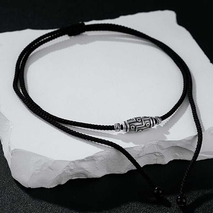 Buddha Stones 999 Sterling Silver Nine-Eye Dzi Bead Pattern Protection Rope Necklace Pendant - image 3
