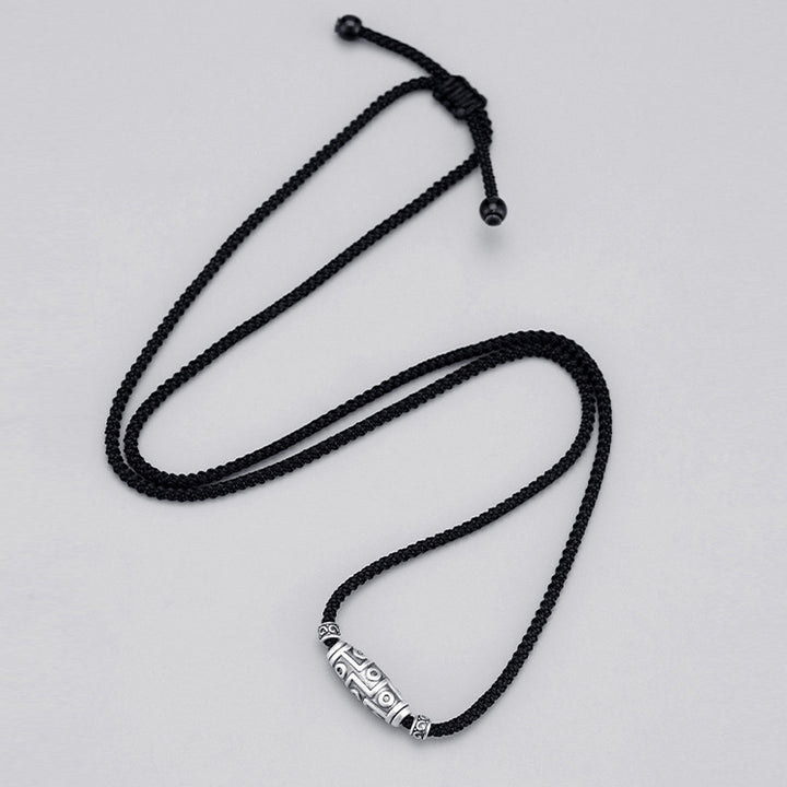 Buddha Stones 999 Sterling Silver Nine-Eye Dzi Bead Pattern Protection Rope Necklace Pendant - image 4