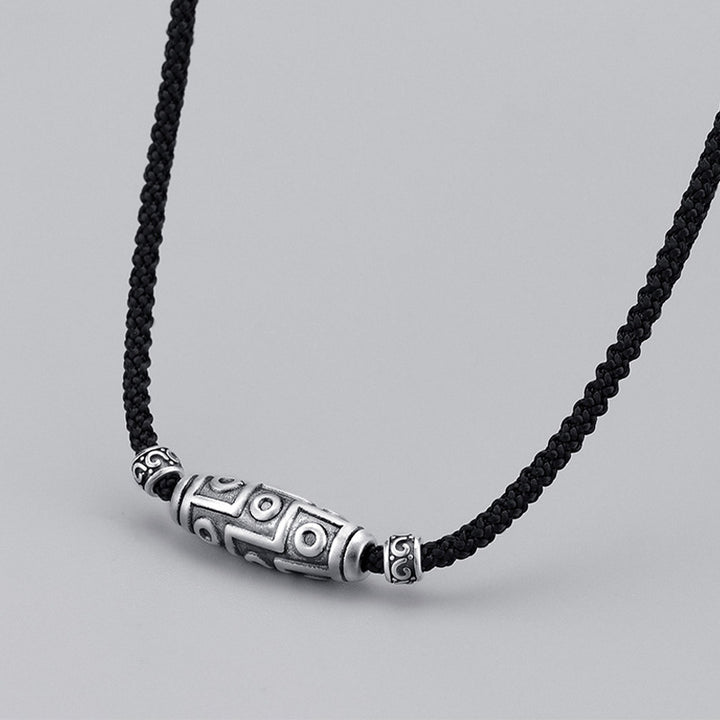 Buddha Stones 999 Sterling Silver Nine-Eye Dzi Bead Pattern Protection Rope Necklace Pendant - image 1