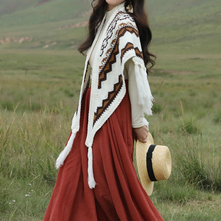 Buddha Stones Tibetan Triangular Shawl Striped Tassels Winter Cozy Travel Scarf Wrap - image 4