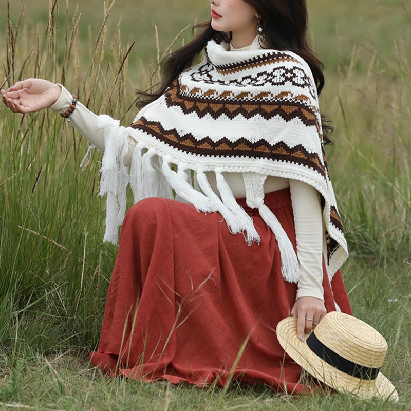 Buddha Stones Tibetan Triangular Shawl Striped Tassels Winter Cozy Travel Scarf Wrap - image 5