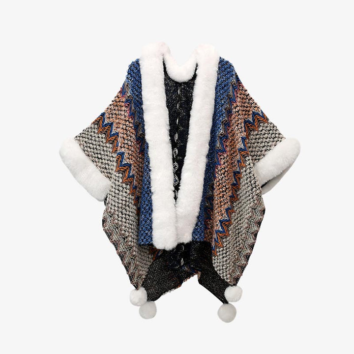Buddha Stones Tibetan Multicolored Wavy Lines Knitted Striped Shawl Coat Winter Cozy Travel Scarf Wrap - Sapphire Blue Brown 150*106cm - image 6