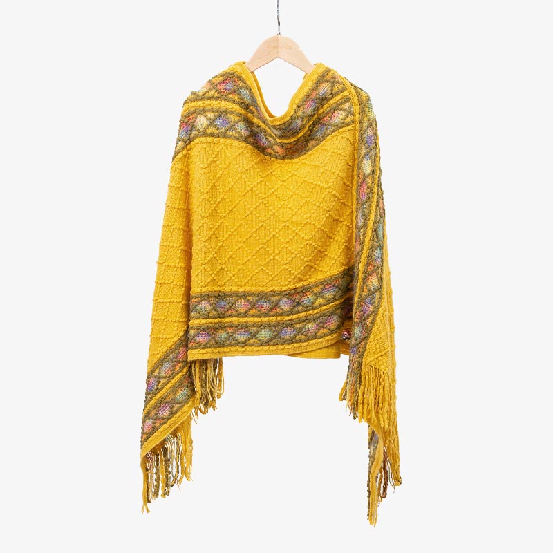 Buddha Stones Tibetan Colorful Striped Rhombus Pattern Shawl Tassels Pullover Winter Cozy Travel Scarf Wrap - Yellow 150cm*55cm - image 19