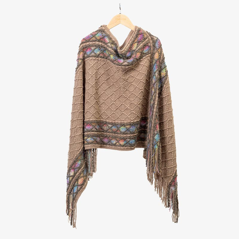 Buddha Stones Tibetan Colorful Striped Rhombus Pattern Shawl Tassels Pullover Winter Cozy Travel Scarf Wrap - Khaki 150cm*55cm - image 23