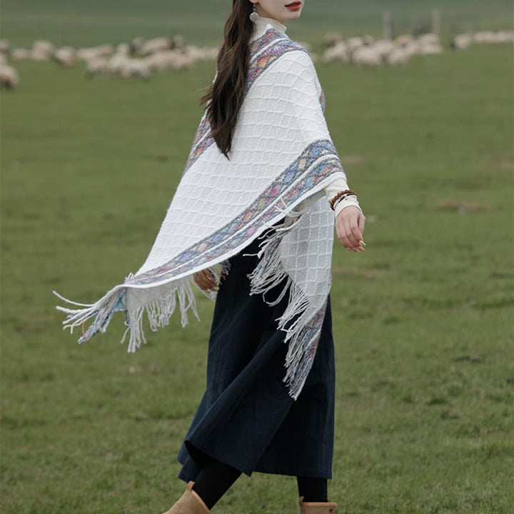 Buddha Stones Tibetan Colorful Striped Rhombus Pattern Shawl Tassels Pullover Winter Cozy Travel Scarf Wrap - image 3