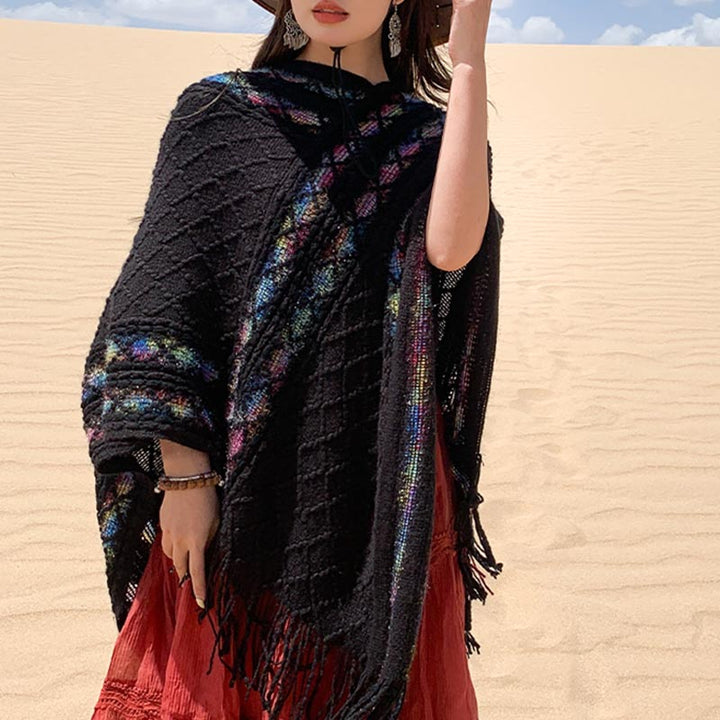 Buddha Stones Tibetan Colorful Striped Rhombus Pattern Shawl Tassels Pullover Winter Cozy Travel Scarf Wrap - image 7