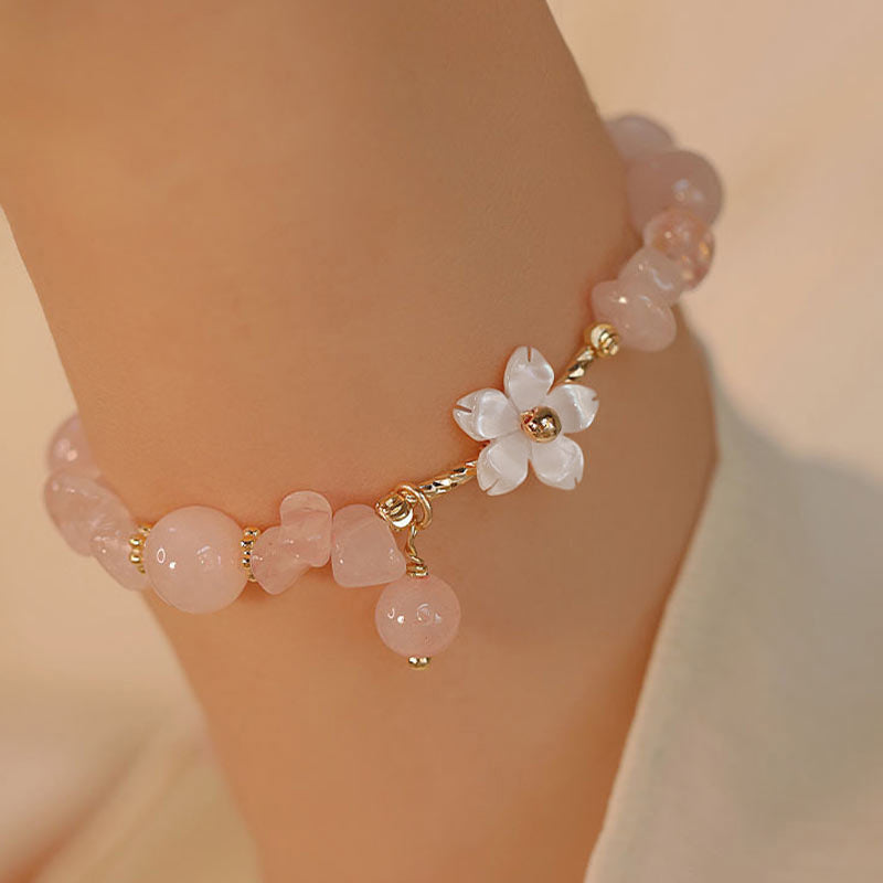 Buddha Stones 14k Gold Plated Natural Pink Crystal Flower Love Bracelet - image 1